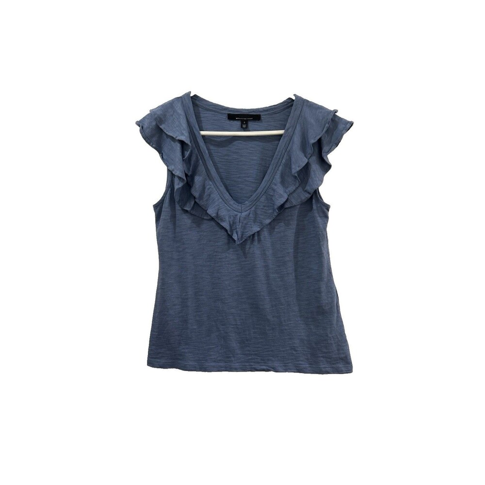 White House Black Market Womens Top Size S Blue Ruffle V Neck Sleeveless